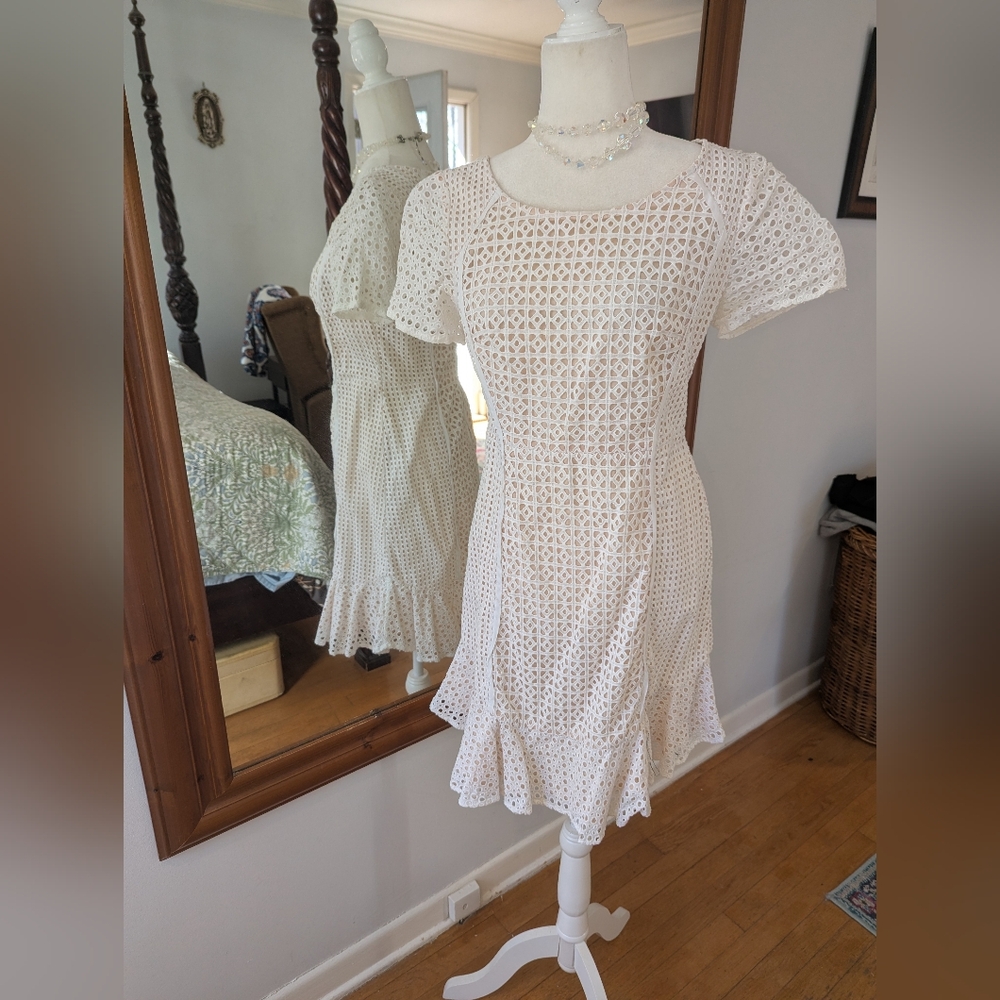 Elegant White Eyelet Lace Dress